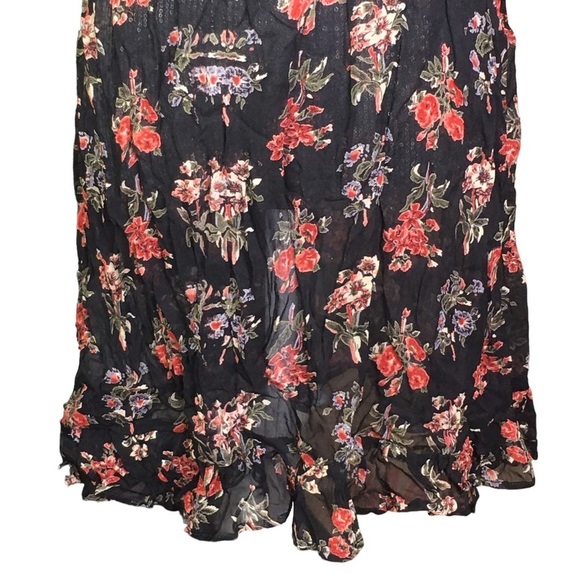 isabella bird sheer dress black floral pull on size Medium ruffle bottom - Picture 4 of 5